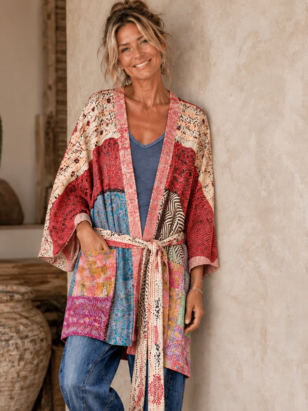 100% silk, embroidered, oversized kimono style jacket